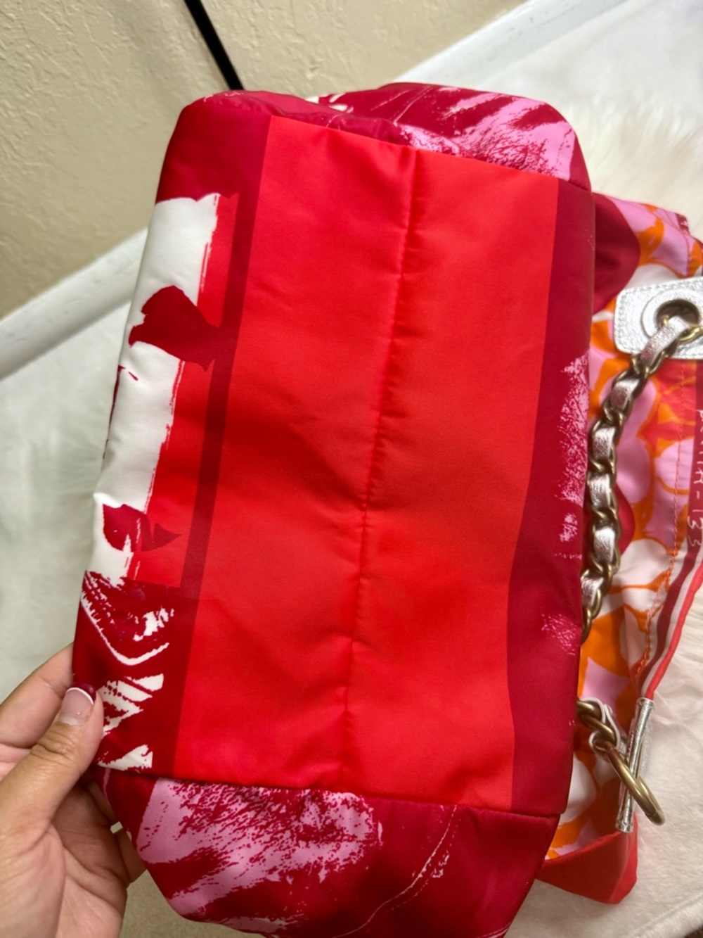 Coach Poppy Red Pink Orange Graphic Tote with Chain Straps - Picture 8 of 9